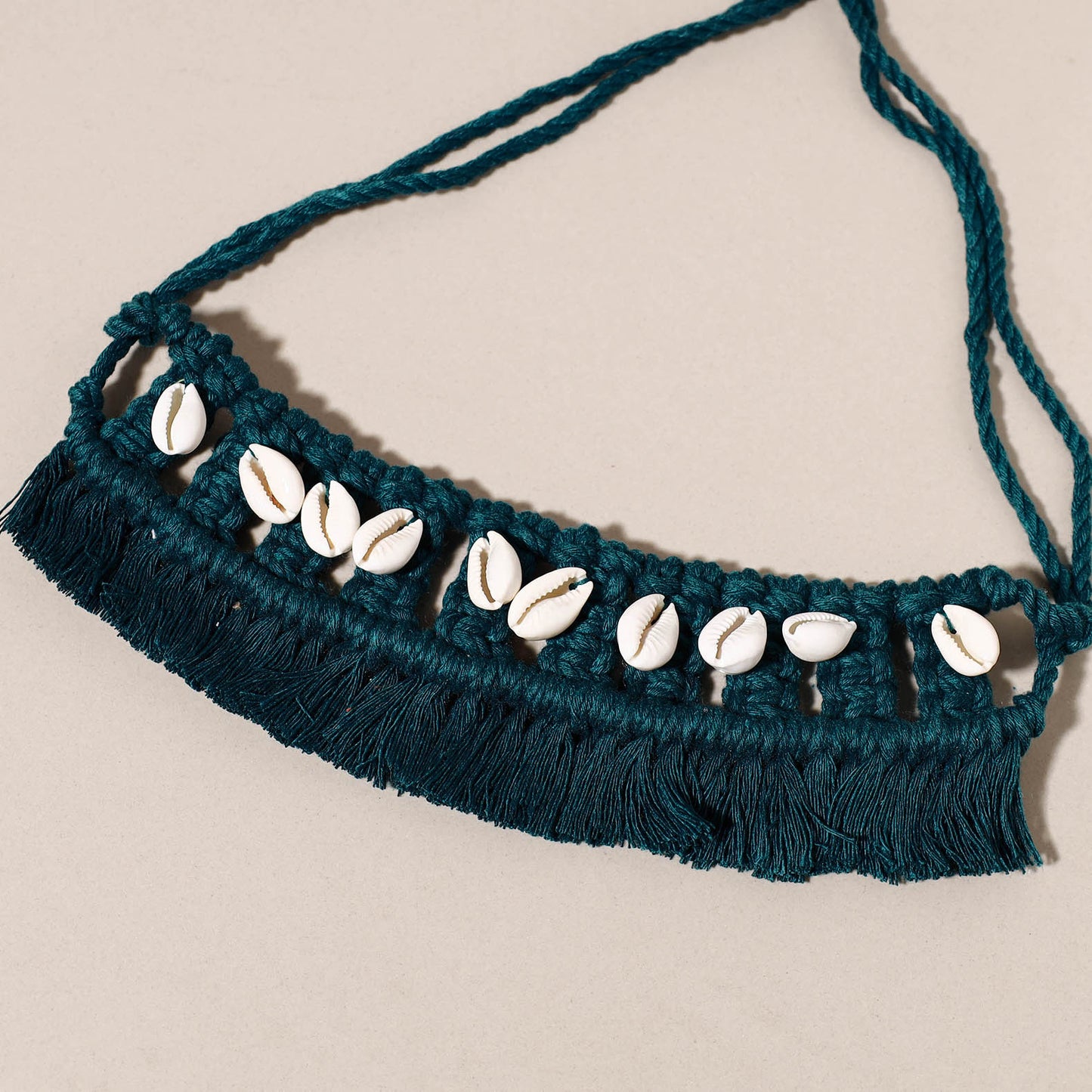 Thread & Seashell Work Handmade Macrame Choker Necklace