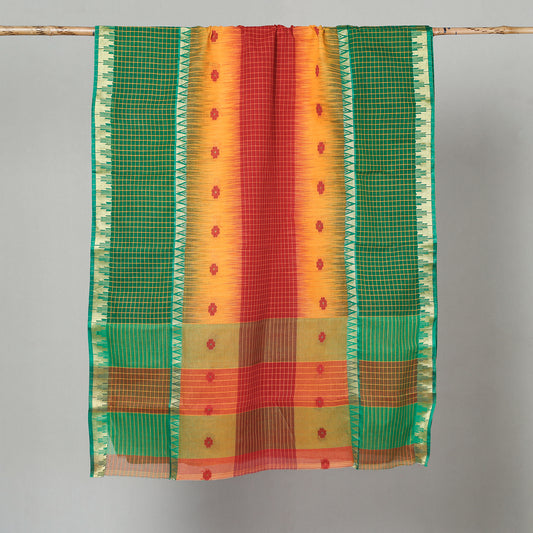 Green - Bengal Jacquard Weave Handloom Cotton Saree with Zari Border
