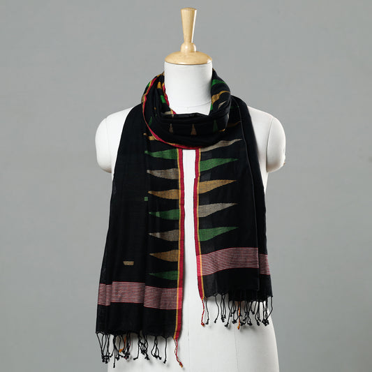 Black - Jamdani Handloom Cotton Stole with Tassels