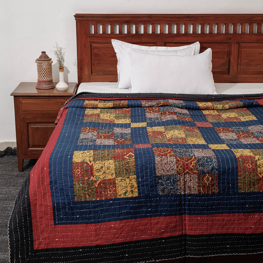 Reversible Ajrakh Printed Patch With Tagai Cotton Gudri / AC Quilt (90 x 60 in)