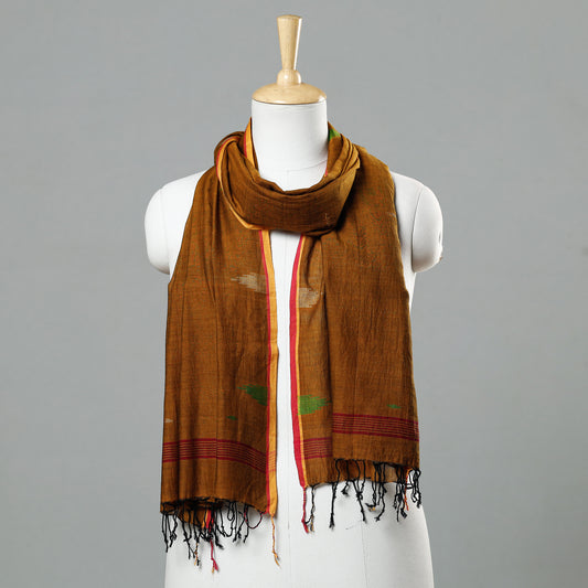 Brown - Jamdani Handloom Cotton Stole with Tassels