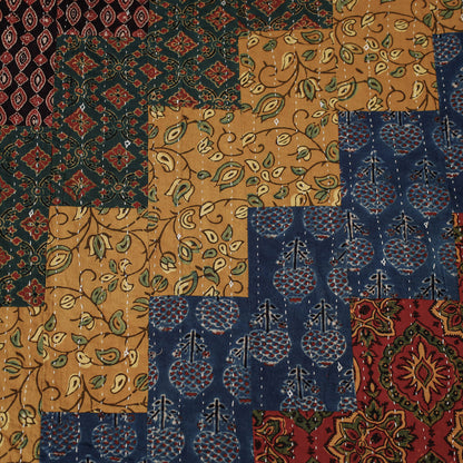 Reversible Ajrakh Printed Patch With Tagai Cotton Gudri / AC Quilt (90 x 60 in)