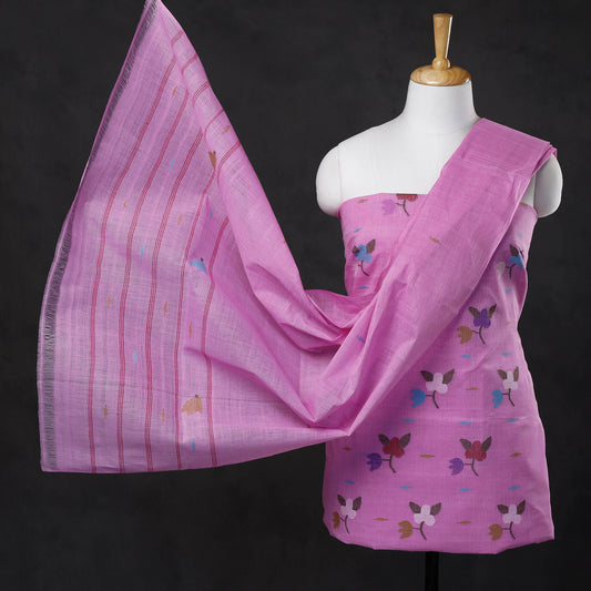 Purple - 3pc Manipuri Weave Handloom Cotton Suit Material Set