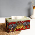 Green Handpainted Kalamkari Natural Dyed Cotton Tissue Box 