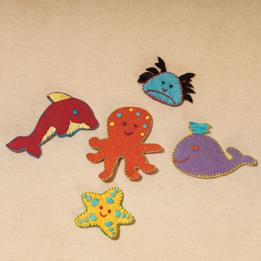 Sea Animals - Finger Puppets Handmade Felt Work Stuffed Soft Toy (set of 5)