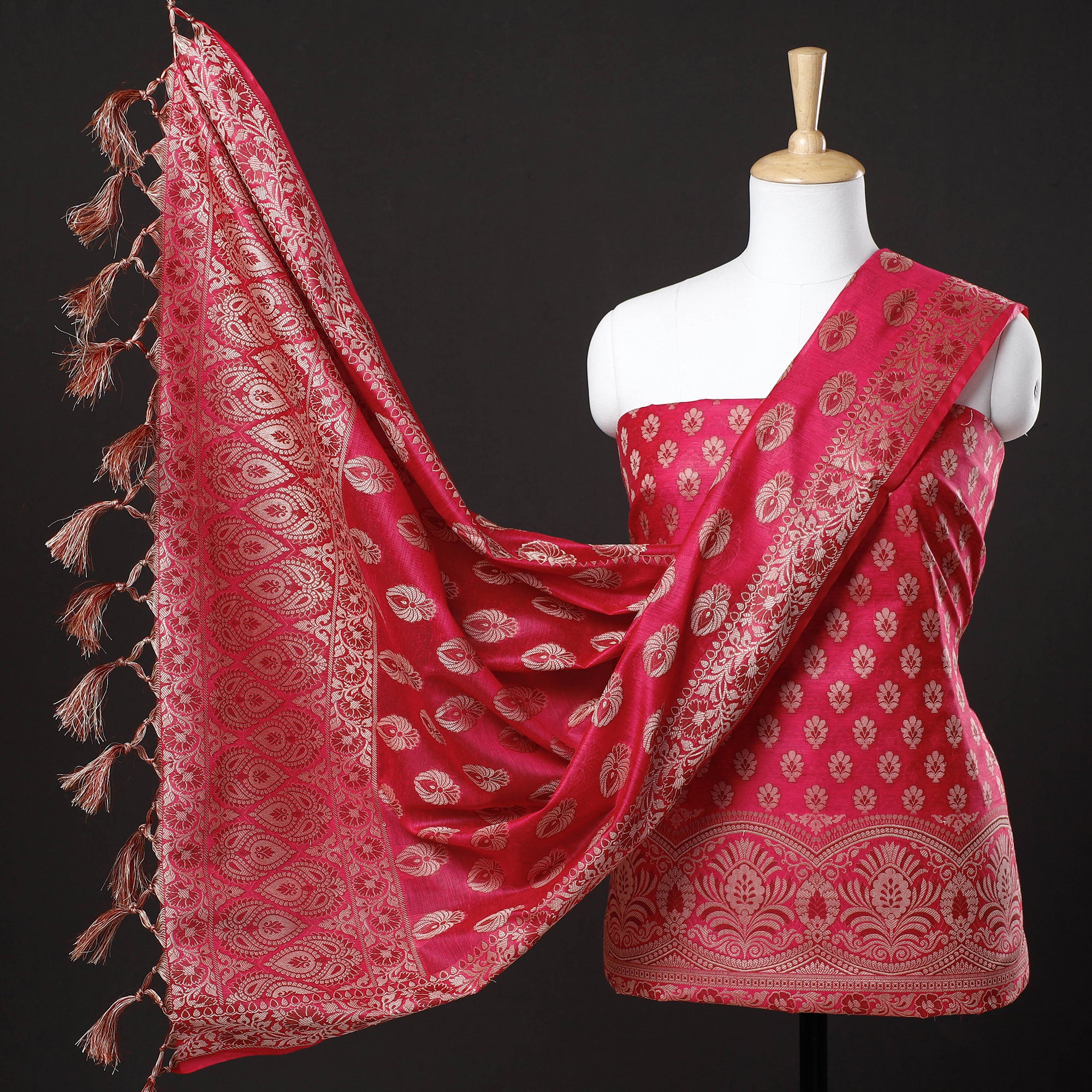 Golden Pure Silk Bandhani Banarasi Dress Material | KaLa Bandhej