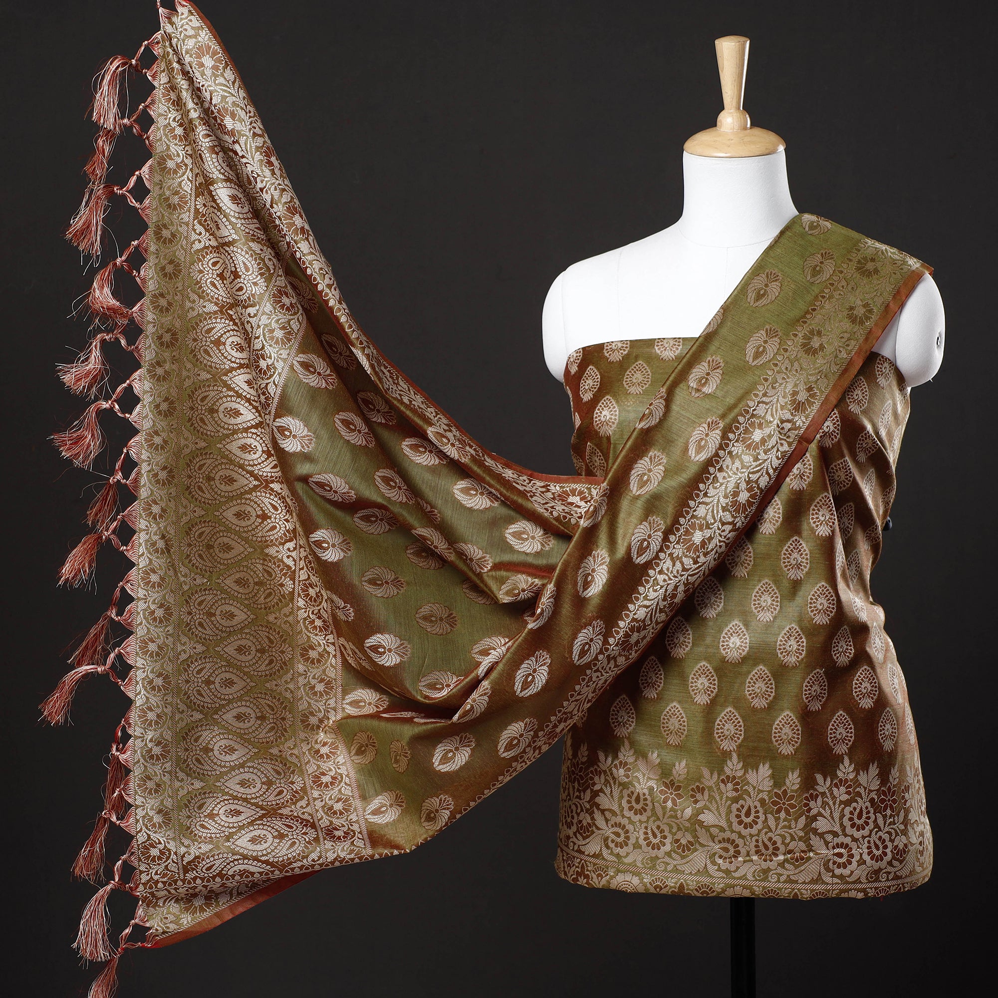 Fancy Banarasi Silk Unstitched Salwar Suit Jacquard Woven Design Dress  Material with Dupatta