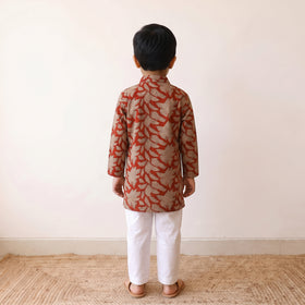 Red - kids pure cotton kurta in bagru block prints (3-4