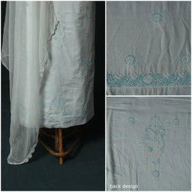 White - Lucknowi Chikankari Hand Embroidered Mul Cotton 3pc Unstitched Dress Material Suit Set 32