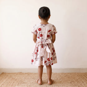 White - pure cotton girls frock dress in sanganeri floral