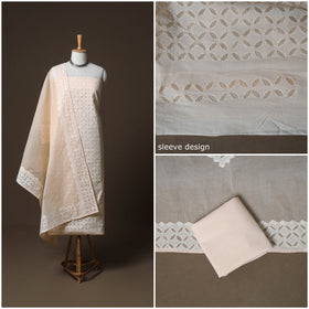 Applique Cutwork Cotton Unstitched Dress Material: Kurta, Bottom & Dupatta 32
