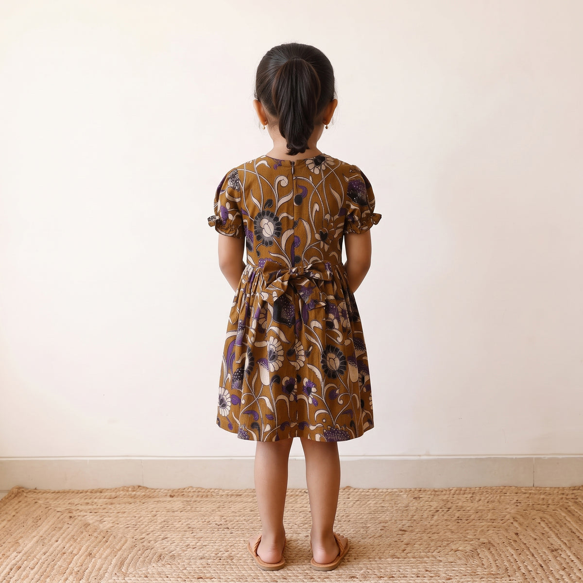 Yellow - pure cotton girls frock dress in kalamkari prints