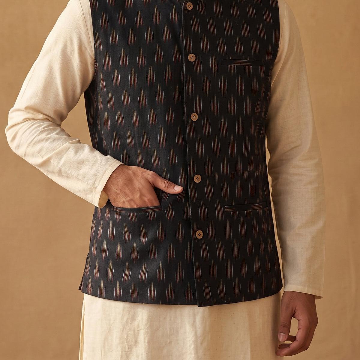 Pochampally Ikat Cotton Men Nehru Jacket 04