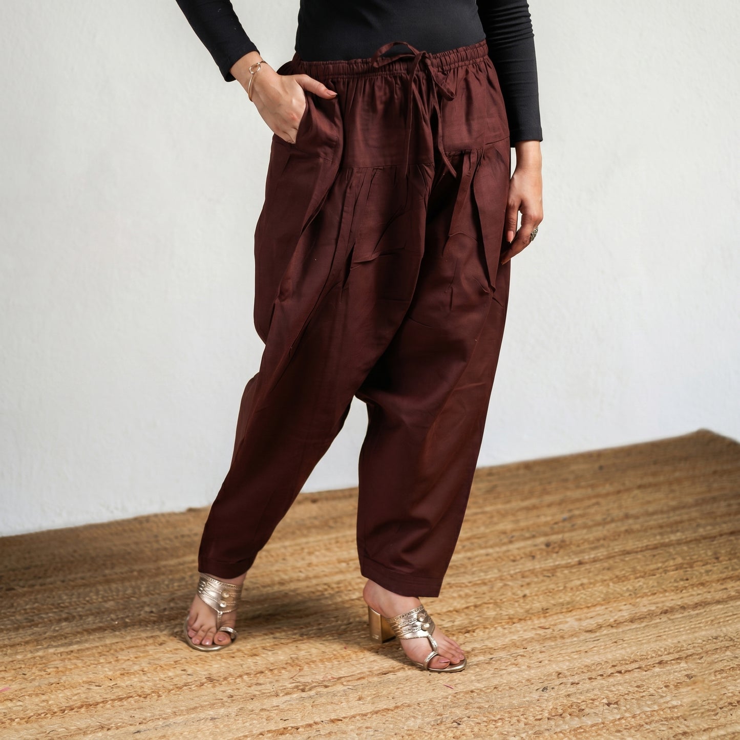 Elastic Waist Cotton Plain Salwar for Women 32