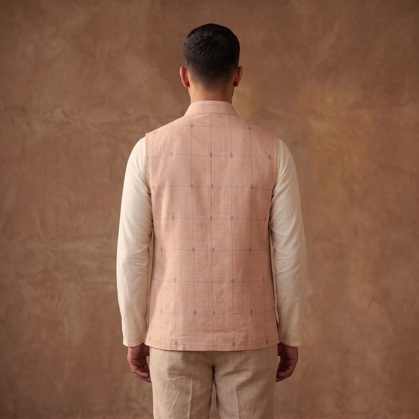 Handwoven Cotton Nehru Jacket for Men in Jamdani Buti of Srikakulam 14