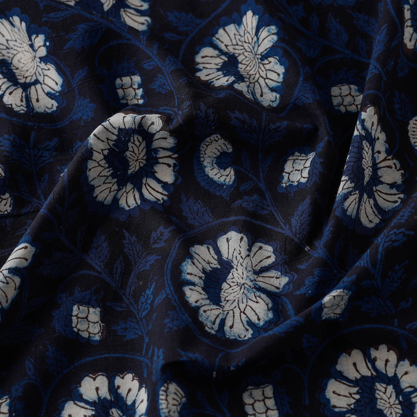 Blue Bagru Block Printing Natural Dyed Pure Cotton Fabric 