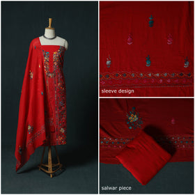 Red - Hand Embroidered Cotton 3pc Unstitched Dress Material 63