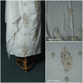 White - Lucknowi Chikankari Hand Embroidered Mul Cotton 3pc Unstitched Dress Material Suit Set 33