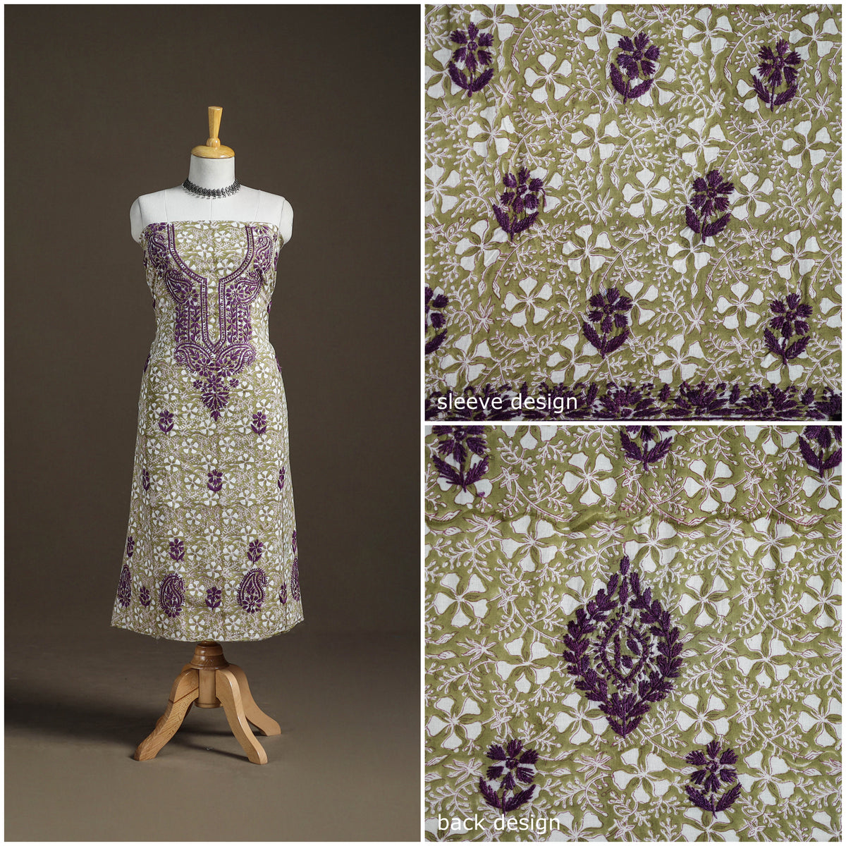 Lucknowi Chikankari Hand Embroidered Cotton Unstitched Kurta Material (2.5M) 33