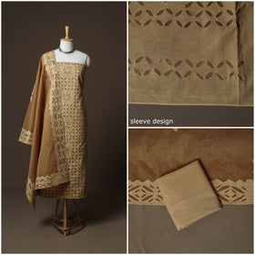 Applique Cutwork Cotton Unstitched Dress Material: Kurta, Bottom & Dupatta 33