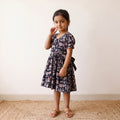 Black - pure cotton girls frock dress in sanganeri floral