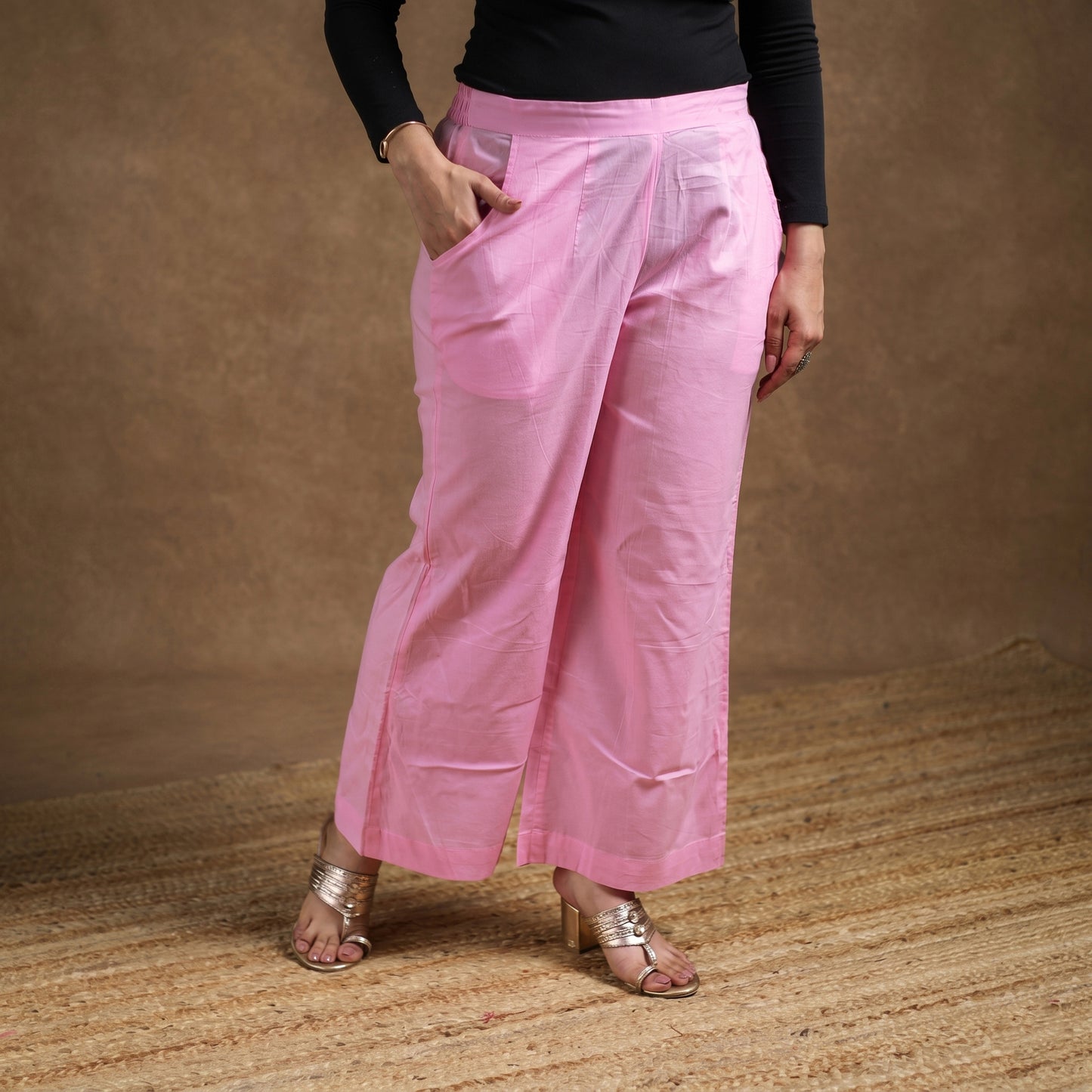 Elastic Waist Cotton Plain Palazzo for Women 27