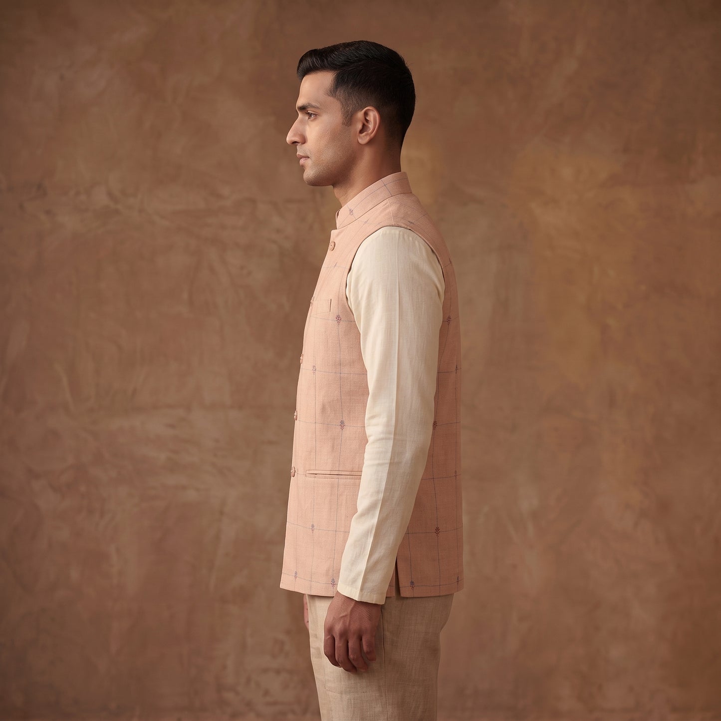 Handwoven Cotton Nehru Jacket for Men in Jamdani Buti of Srikakulam 14