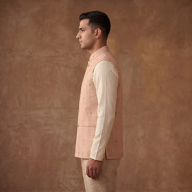 Handwoven Cotton Nehru Jacket for Men in Jamdani Buti of Srikakulam 14