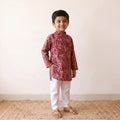 Pink - kids pure cotton kurta in bagru block prints (3-4