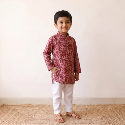 Pink - kids pure cotton kurta in bagru block prints (3-4