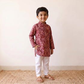 Pink - kids pure cotton kurta in bagru block prints (3-4