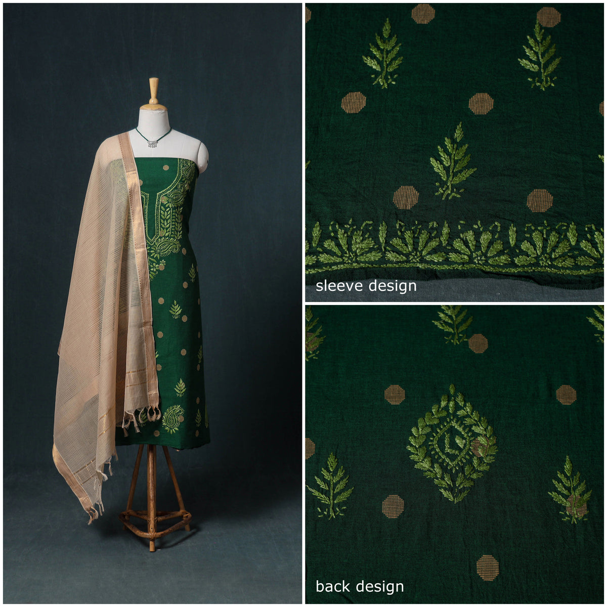 Lucknowi Chikankari Hand Work Unstitched Dress Material: Kurta & Dupatta with Jewellery 34