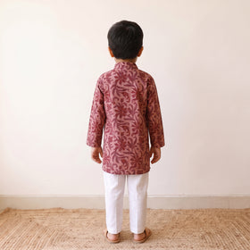 Pink - kids pure cotton kurta in bagru block prints (3-4