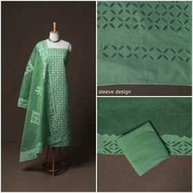 Applique Cutwork Cotton Unstitched Dress Material: Kurta, Bottom & Dupatta 34