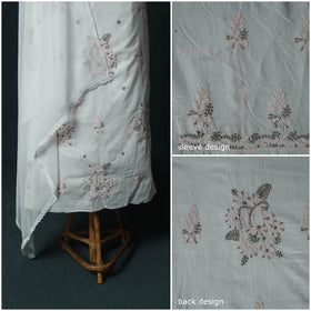 White - Lucknowi Chikankari Hand Embroidered Mul Cotton 3pc Unstitched Dress Material Suit Set 34