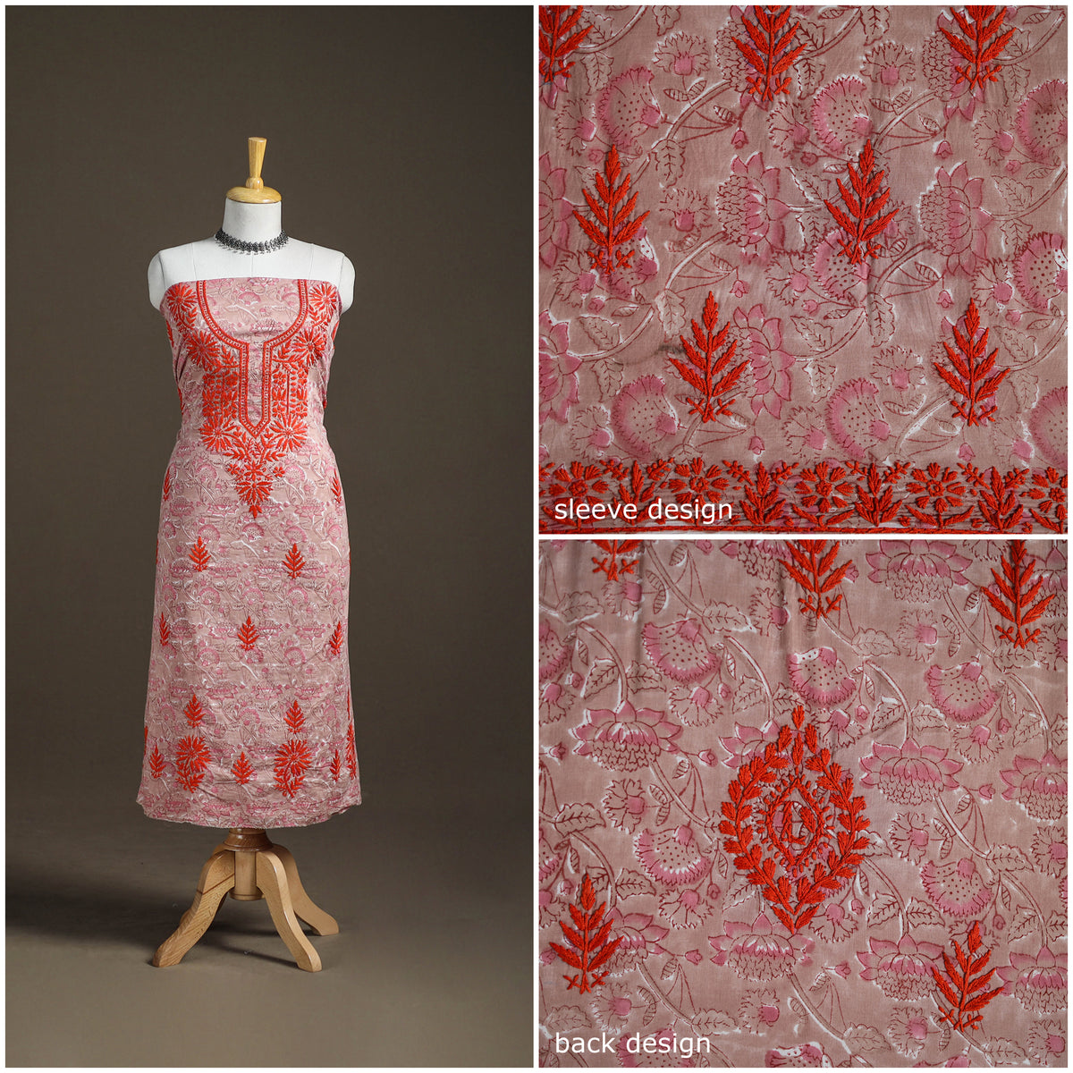 Lucknowi Chikankari Hand Embroidered Cotton Unstitched Kurta Material (2.5M) 34