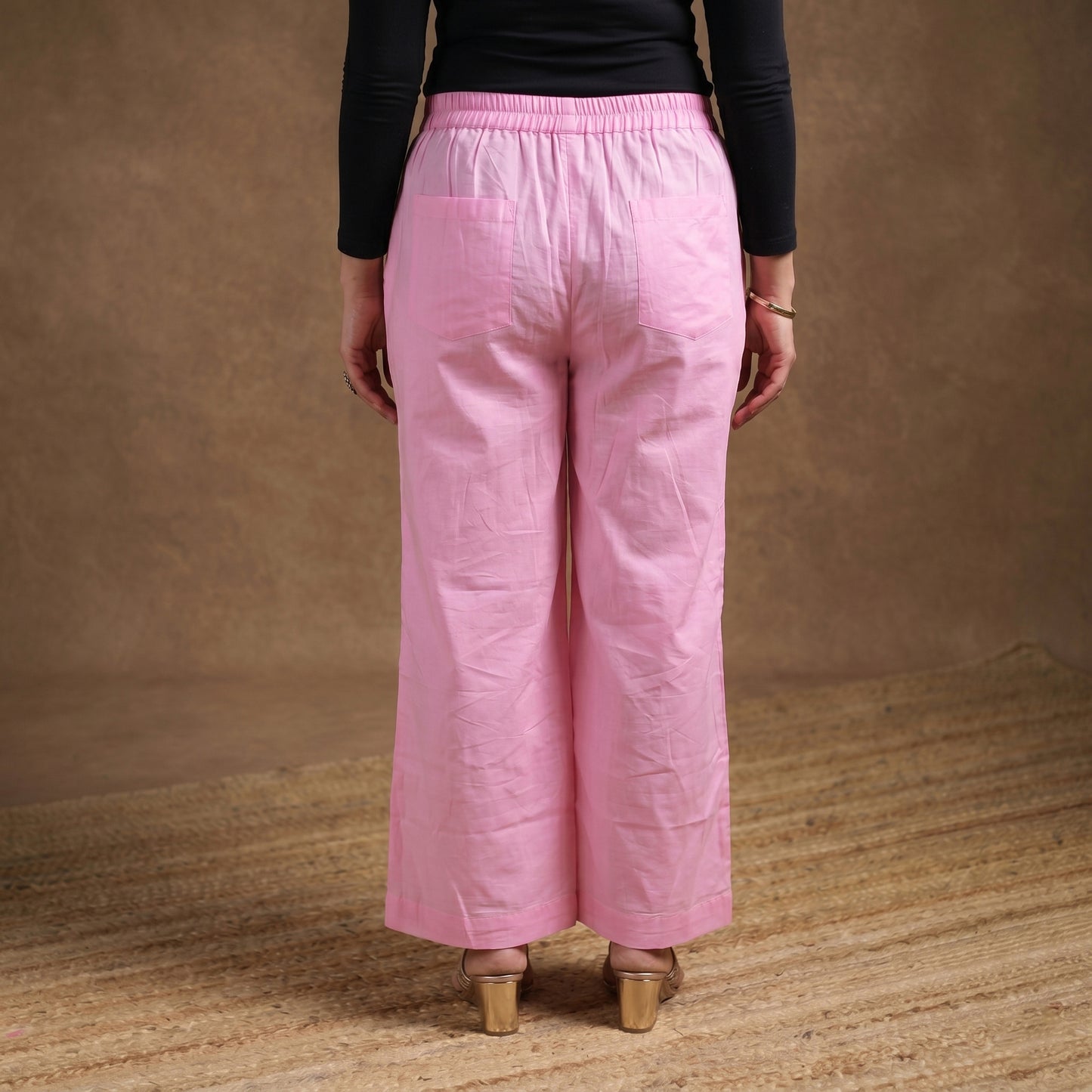 Elastic Waist Cotton Plain Palazzo for Women 27