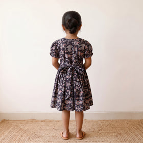 Black - pure cotton girls frock dress in sanganeri floral