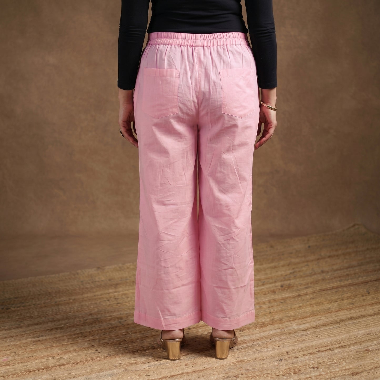 Elastic Waist Cotton Plain Palazzo for Women 29