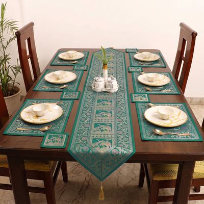 Brocade Banarasi Silk Dining Table Linen with 1 Runner, 6 mats and 6 coasters 13