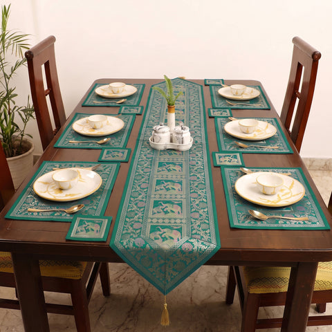 Brocade Banarasi Silk Dining Table Linen with 1 Runner, 6 mats and 6 coasters 13