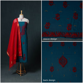 Lucknowi Chikankari Hand Work Unstitched Dress Material: Kurta & Dupatta with Jewellery 35
