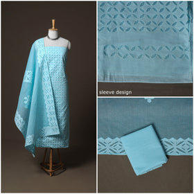 Applique Cutwork Cotton Unstitched Dress Material: Kurta, Bottom & Dupatta 35