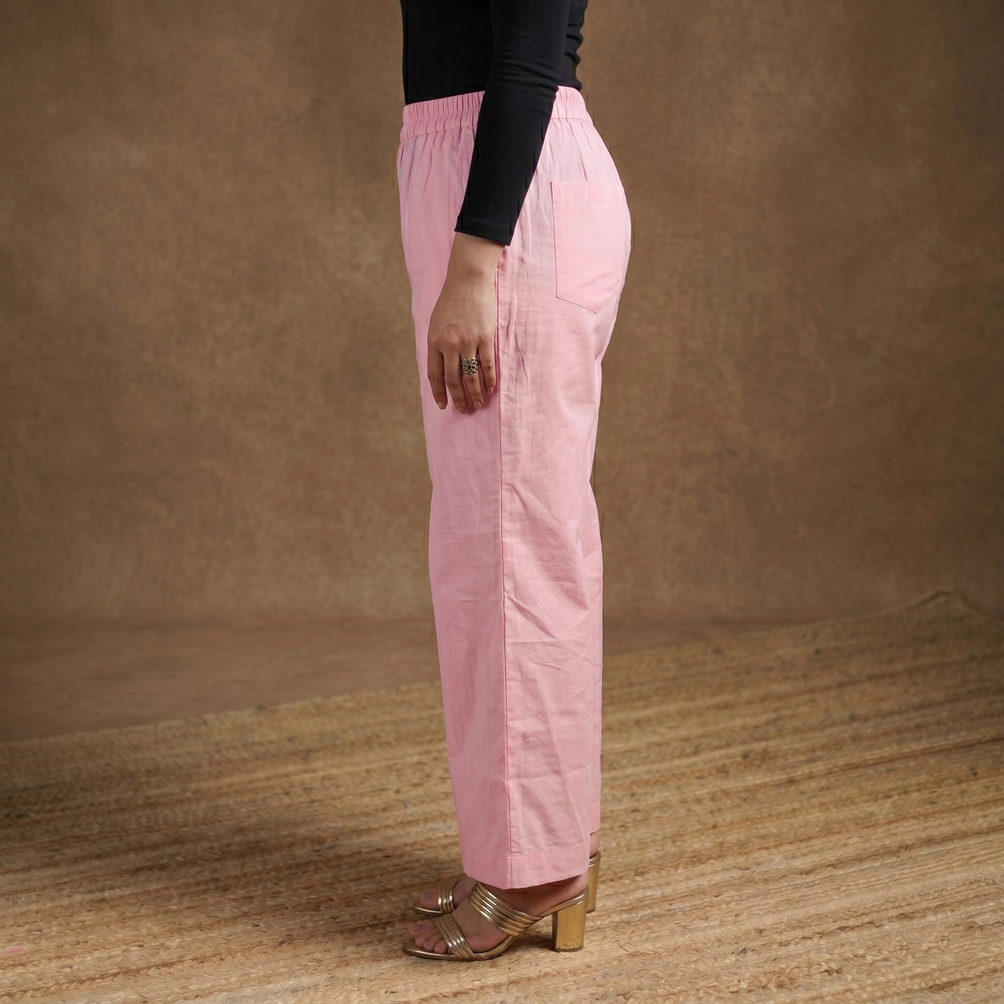 Elastic Waist Cotton Plain Palazzo for Women 29