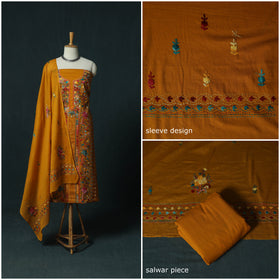 Orange - Hand Embroidered Cotton 3pc Unstitched Dress Material 66