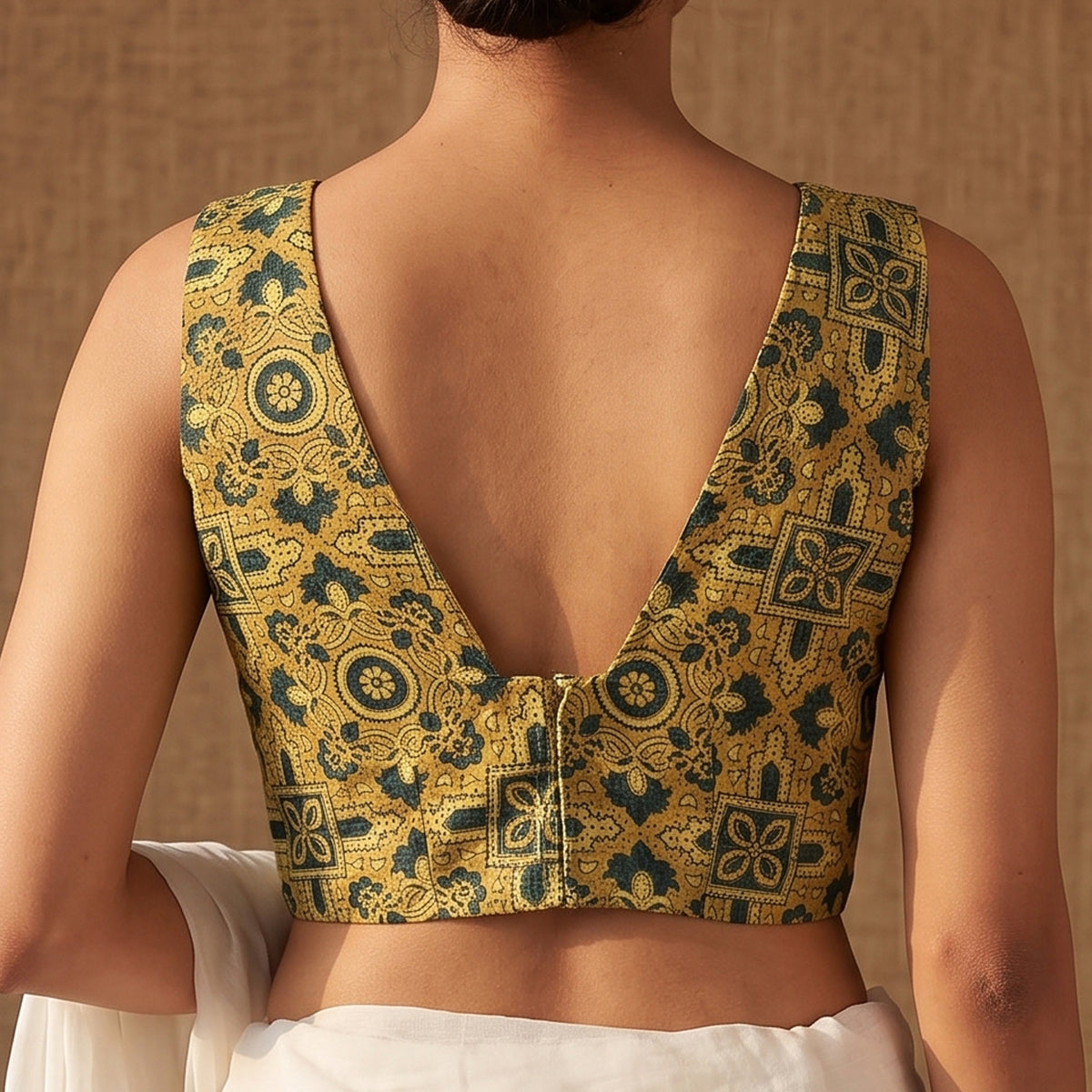 Ajrakh Hand Block Print Modal Silk Sleeveless Readymade Blouse 05