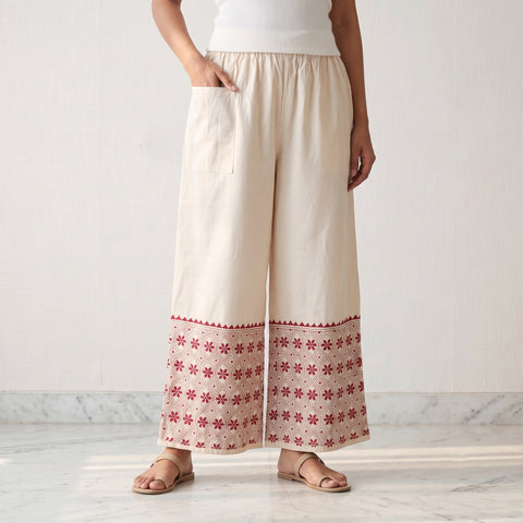 Bengal Kantha Hand Embroidered Cotton Palazzo 12