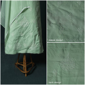 Green - Lucknowi Chikankari Hand Embroidered Cotton 3pc Unstitched Dress Material Suit Set 36