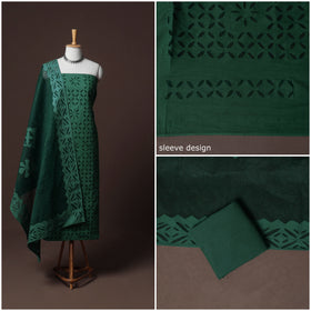 Applique Cutwork Cotton Unstitched Dress Material: Kurta, Bottom & Dupatta 36