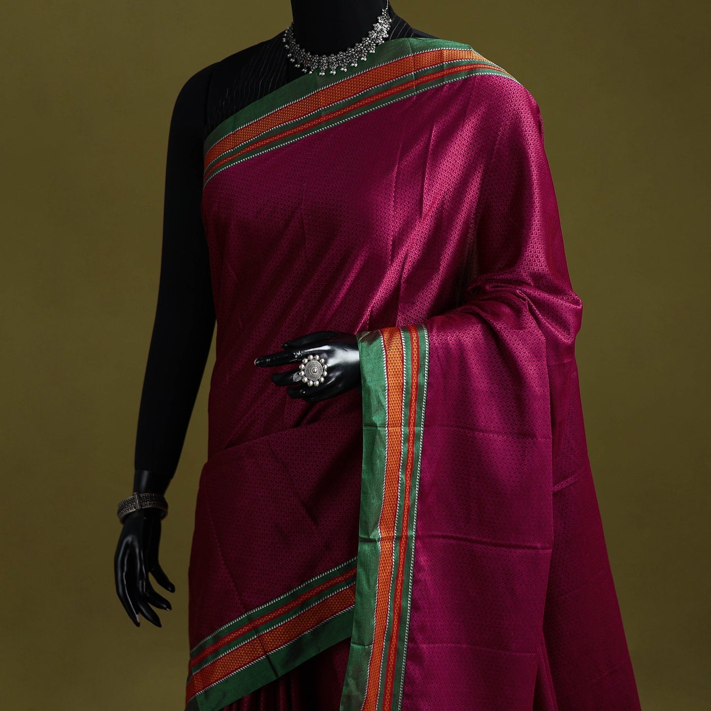 Silk cotton khun saree with ilkal pallu chikki paras border